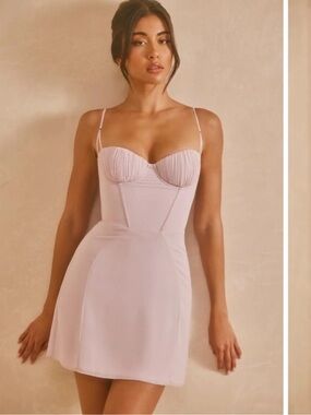 Oh Polly Elwira Georgette A-Line Corset Mini Dress in lilac.